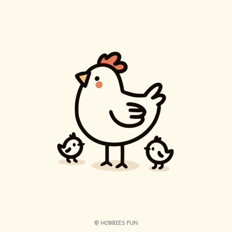 Easy Chicken Doodles, Cartoon Chicken Drawing Funny, Chicken Drawings Easy, Chicken Doodles Cute, Drawing A Chicken, Chicken Simple Drawing, Farm Animal Doodles Simple, Chicken Cute Drawing, Cute Farm Drawing