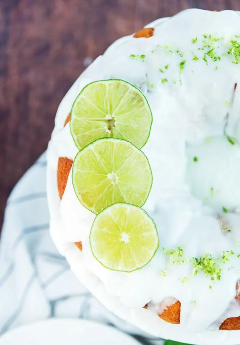 Lime Bundt Cake made with a cake mix and topped with lime glaze and lime zest Lime Bundt Cake, Lime Glaze, Lime Cake, Like Mother Like Daughter, Vegetarian Cake, Box Cake Mix, Lime Zest, Piece Of Cakes, Box Cake