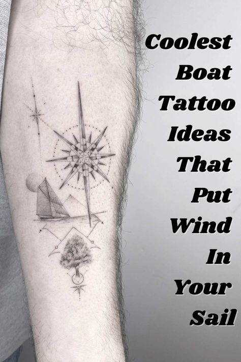 Coolest Boat Tattoo Ideas That Put Wind In Your Sail - Tattoo Glee Sailing Tattoo Ideas, Fine Line Sail Boat Tattoo, Sail Boat Tattoo, Sail Tattoo, Boat Tattoos, Wave Tattoo Sleeve, Sailing Tattoo, Sailboat Tattoo, Geometric Line Tattoo