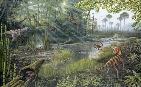 Jurassic Scene by Richard Bizley Alien Life Forms, Dinosaur Posters, Prehistoric World, Jurassic World Dinosaurs, Ark Survival Evolved, Paleo Art, Alien Concept Art, Fantasy Castle, Dinosaur Art