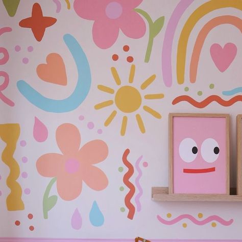 Baby Nursery Colorful, Painting For Baby Room, Fun Girls Room, Playroom Paint, Happy Nursery, Kids Mural, Baby Room Paintings, Kids Room Wall Murals, Kids Rooms Inspo