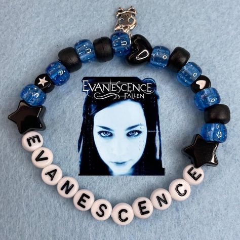 Evanescence Kandi Bracelet  - handmade by me! -... - Depop Cuff Ideas Kandi, Mha Bracelet Ideas, Band Kandi Bracelets, Scene Bracelets Kandi, Kandi Bracelets Cuff, Emo Kandi Bracelets, Kandi Bracelets Ideas Cuffs, Scene Kandi Bracelets, Kandi Ideas Cuffs