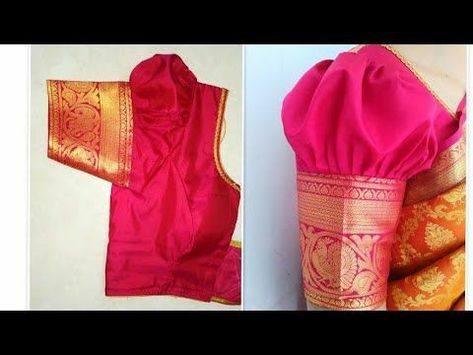 Puff Sleeve Blouse Back Neck Designs, Buf Sleeve Blouse Design, Paf Sleeves Design Blouse, Blouse Design For Border Saree, Puff Hands Blouse Designs For Pattu Sarees, Puff Hands Blouse Designs Latest, Border Saree Blouse Designs, Puff Hands Blouse Designs, Blouse Hand Designs Pattern