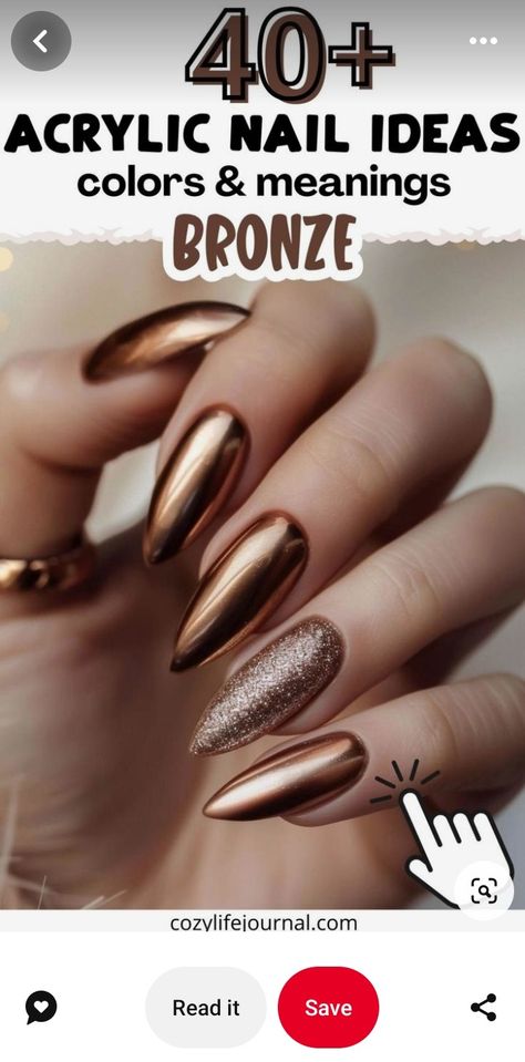 Acrylic Nail Colors, Copper Nails Designs, Colors And Their Meanings, Burgundy Acrylic Nails, Gold Gel Nails, Bronze Nails, Gold Acrylic Nails, Copper Nails, Brown Nails Design