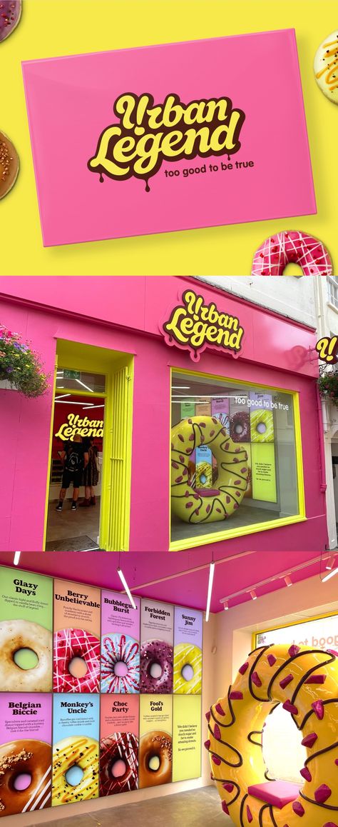 Sweet Shop Branding, Donut Shop Branding, Donuts Design Ideas, Donuts Shop Design, Doughnut Branding, Donut Packaging Design, Donut Logo Design Ideas, Donut Branding, Sweets Design