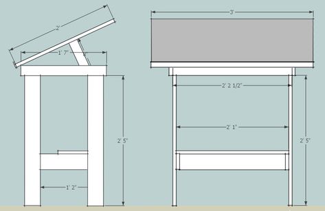 https://flic.kr/p/dwScMF | drafting table final | I get a lot of requests for the dimensions of the drafting table I built a few years ago, so here are the basic measurements.  I built it using lumber I had on hand, so the legs and cross pieces don't have to be the same, but the basic proportions work great for me.  Hope this helps. Architect Office Workspace, Pallet Furniture Table, Vintage Hand Painted Furniture, Architect Table, Organizing Solutions, Building Inspiration, Table Measurements, Drawing Desk, Diy Water Fountain