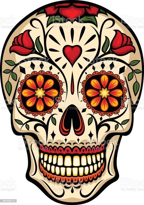 Res Tattoo, Skull Clip Art, Sugar Skull Images, Sugar Skull Drawing, Sugar Skull Painting, Sugar Skull Artwork, Den Mrtvých, Skull Sketch, Day Of The Dead Art