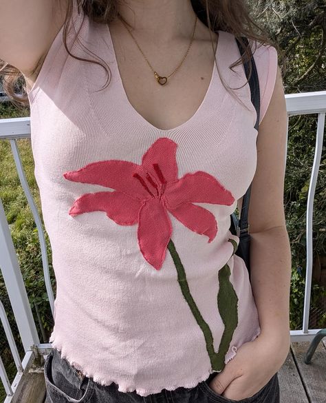 New Pink Lily Tank 🩷 Patchwork Art, Patchwork Clothes, Handmade Shirts, Thrift Flip, Art Clothing, Pink Lily, Diy Shirt, Dream Clothes, Upcycle Clothes