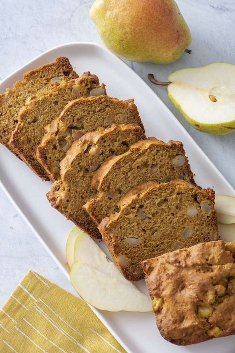 Pumpkin Pear Bread | Weelicious Pumpkin Pear Muffins, Pear Pumpkin Recipes, Pumpkin Pear Bread, Fresh Pear Bread Recipes, Pear Quick Bread Recipes, Fresh Pear Bread, Pear Spice Bread, One Potato, Fancy Deserts