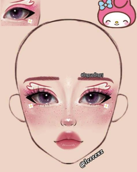 Hello Kitty Make Up Look, My Melody And Kuromi Outfit, My Melody Inspired Makeup, My Melody Makeup Look, Sanrio Makeup Look, Ideas De Maquillaje Aesthetic, Costumes Makeup Ideas, Pink Pochacco, Sweet Makeup Look