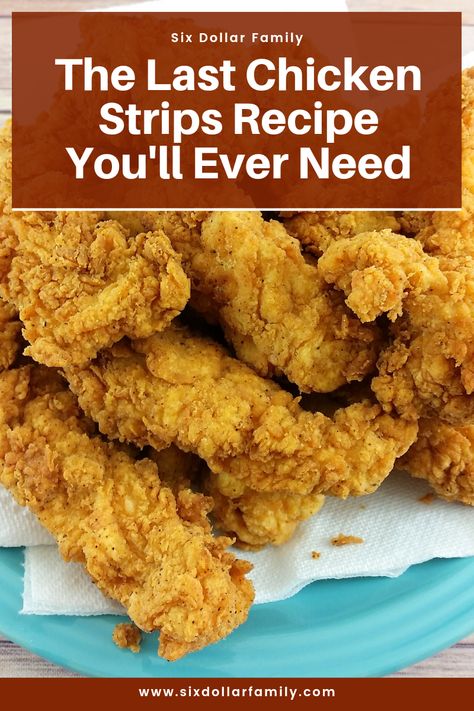 Frozen chicken strips are usually tasteless and expensive. Make them at home with this homemade chicken strips recipe. It's the last recipe you will EVER need! Best Homemade Chicken Tenders, Chicken Express Tenders Recipe, Raisin Canes Chicken Strips Recipe, Homemade Chicken Strips Baked, Best Chicken Strips Recipe, Baked Chicken Strips Oven Easy, Homemade Chicken Strips In Air Fryer, Chicken Strip Recipes Fried, Tyson Chicken Strips Recipes