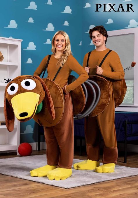 Slinky Costume Toy Story, Couples Fancy Dress Costumes, Dog Costume For Adults, Toy Story Slinky Dog Costume, Toy Story Dog Costume, Slinky Dog Costume, Toy Story Halloween Costumes, Slinky Costume, Toy Story Slinky Dog