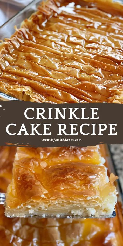 Crinkle Cake Phyllo Crinkle Custard, Custard Crinkle Cake, Crinkle Cake Pioneer Woman, Phyllo Dough Cake, Easy Fresh Desserts, Phyllo Cake Recipe, Fluffy Dessert Recipes, Broken Phyllo Cake, Phyllo Crinkle Cake