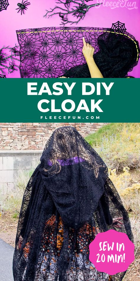 Womens Cloak Pattern, Diy No Sew Cloak, Making A Cloak, Witch Cloak Pattern, Witch Coldrain Diy, Easy Cloak Diy, Halloween Sewing Patterns Costumes, Witches Cloak Pattern, Halloween Costumes Sewing Patterns