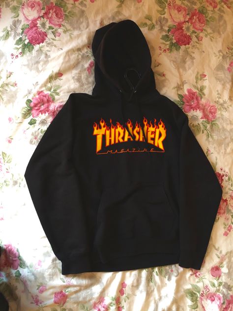 thrasher, flame logo, skate, hoodie, rose, magazine, streetwear, aesthetic, style, pretty Pretty Hoodies, Thrasher Flame, Thrasher Hoodie, Flame Logo, Haha Photos, Wishlist Ideas, Comfortable Hoodies, Hoodie Aesthetic, Glitter Roses