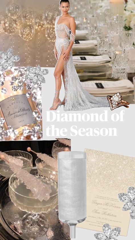 Bridal Shower Theme! Diamond of the Season!💍🥂🤍 Diamond Of The Season Bridal Party, Diamond Bridal Shower Theme, Diamond Bachelorette Theme, Diamond Of The Season Party, Diamond Of The Season Bachelorette, Diamond And Pearls Party Theme, Luxury Bridal Shower Ideas, Elegant Bridal Shower Themes, Diamond Theme Party