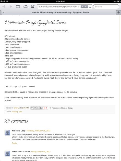 Prego Sauce Copycat recipe Prego Traditional Sauce Recipe, Copycat Prego Spaghetti Sauce, Prego Copycat Recipe, Prego Spaghetti Recipe, Prego Sauce Recipe, Freezer Spaghetti Sauce, Prego Sauce, Homemade Spaghetti Sauce, Pizza Sauce Recipe