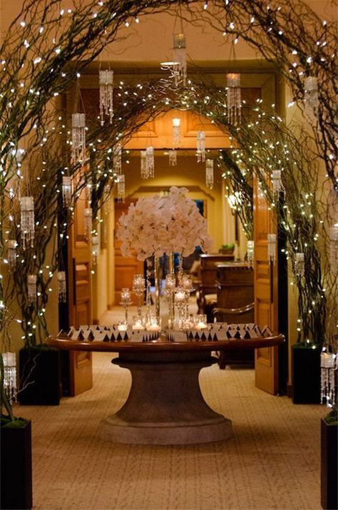 Christmas Wedding Themes, Arch Ideas, Wedding Ceremony Ideas, Wedding Arches, Winter Wedding Decorations, December Wedding, Wedding Venue Decorations, Romantic Lighting, Winter Wonderland Wedding