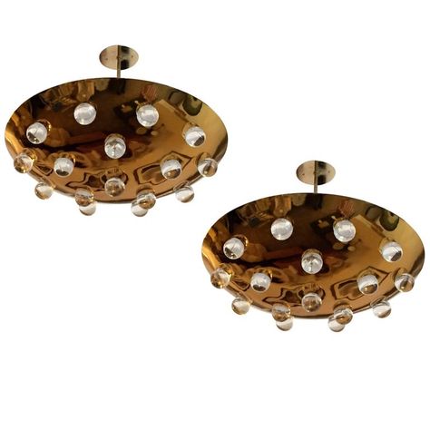 Pair of French Golden Crystal Orb Pendants | From a unique collection of antique and modern Flush Mount at https://www.1stdibs.com/furniture/lighting/flush-mount-ceiling-lights/. Room 2023, Golden Crystal, Crystal Orb, Mcm Design, French Chandelier, Globe Pendant Light, Venetian Glass, Pendant Chandelier, Chandelier Pendant Lights