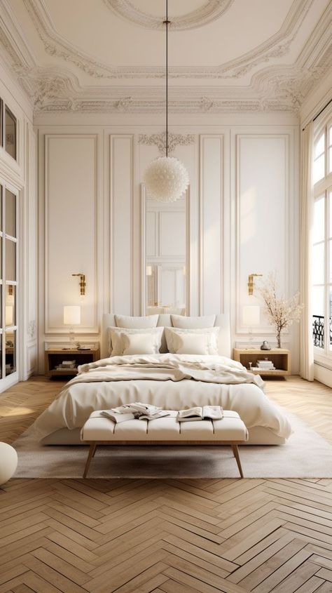 Parisian Chic Bedroom, Parisian Modern, Parisian Interior Design, Parisian Bedroom, Casa Clean, Parisian Decor, Parisian Interior, Apartment Chic, White Bed