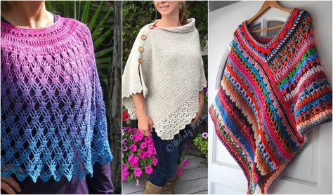 Crochet Ponchos for Any Occassion Free Patterns Drapey Sweater, Lace Poncho, Poncho Design, Crochet Poncho Free Pattern, Idle Hands, Crochet Tips, Crochet Poncho Patterns, Ladies Poncho, Poncho Pattern