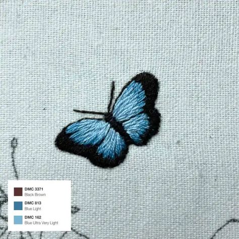 Butterfly Garden Free Embroidery Pattern - Makenstitch Embroidered Butterfly Pattern, Embroidery Inspiration For Beginners, Hand Embroidered Butterflies, Simple Embroidery Butterfly, Butterfly Embroidery Tutorial, Embroidery Butterfly Tutorial, Small Embroidery Butterfly, Butterfly Embroidery Pattern Free, Small Embroidery Designs Simple