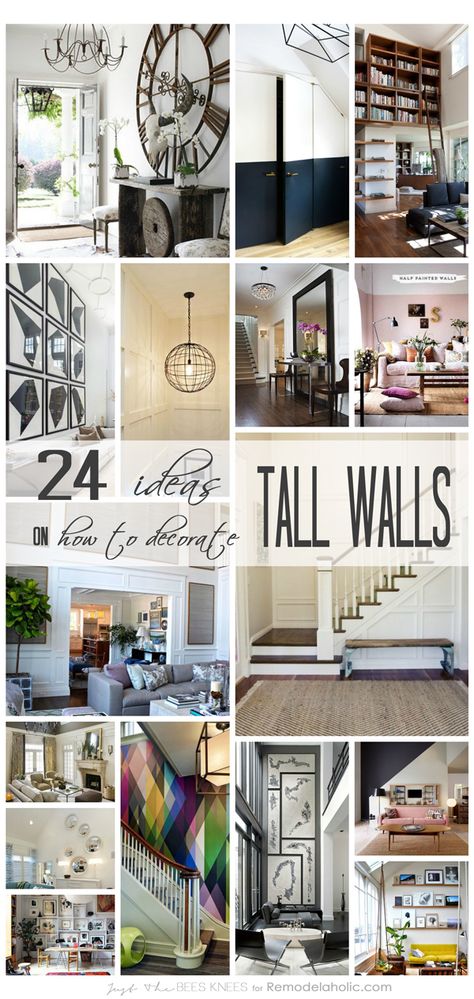 24 Ways to Decorate Tall Walls | Those large, high walls can be so beautiful, but decorating them to look "right" can be tricky. Use these ideas to make it work in your home. Decorate Tall Walls, Tall Wall Decor High Ceilings, Decorating High Walls, Living Ceiling, Tall Ceiling Living Room, High Ceiling Decorating, Tall Wall Decor, Large Wall Decor Living Room, Big Wall Decor