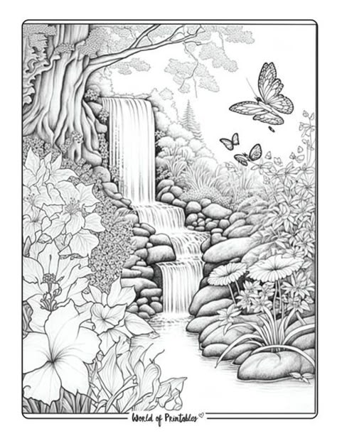 Landscape Coloring Pages, Mandala Nature, Open Landscape, Forest Coloring Pages, Coloring Pages Nature, Garden Coloring Pages, Printable Colouring, Adult Colouring Printables, Water Landscape