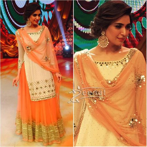 Karishma Tanna in Lehenga Choli on the sets of Big Memsaab Hairstyles With Sharara Suit, Mehendi Dresses, Mehandi Dress, Ethnic Trends, Karishma Tanna, Designer Bridal Lehenga Choli, Indian Fashion Trends, Sharara Suit, Salwar Kamiz