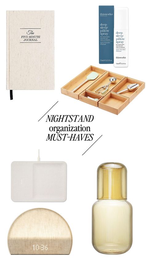 What’s In My Nightstand, Night Stand Must Haves, Nightstand Essentials For Women, Bedside Table Essentials, Night Stand Essentials, Nightstand Must Haves, Nightstand Organization Ideas, Nightstand Drawer Organization, Nightstand Essentials