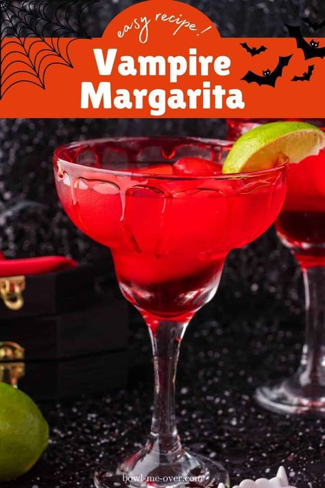 Serve up spooky fun with a Vampire Margarita! A blood red cocktail perfect for Halloween. A fang-tastic drink that will thrill your guests! Red Margarita, Mummy Meatloaf, Halloween Hotdogs, Cocktails On The Beach, Easy Halloween Party Food, Easy Halloween Party, Beetle Juice, Classic Margarita, Red Cocktail