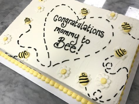 bumble bee mommy to be sheet cake Mom To Bee Cake, Bumble Bee Sheet Cake, Bee Themed Sheet Cake, Bee Sheet Cake, Mom To Be Cake Ideas, Bee Themed Baby Shower Cake, Mommy To Be Cake, Mommy To Bee Cake, Bumble Bee Baby Shower Ideas