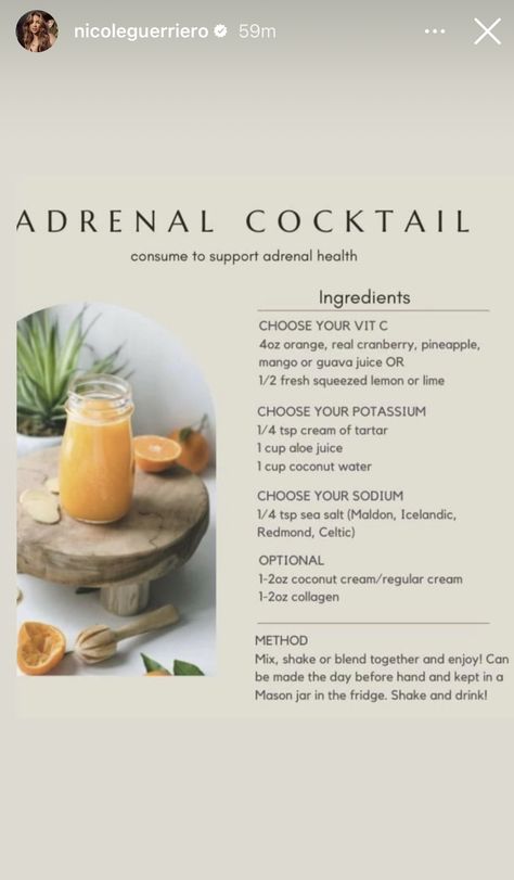 Adrenal Cocktail, Kitchen Science, L Tyrosine, Healthy Drinks Recipes, Healing Food, Health Drink, Healthy Juices, Smoothie Drinks, Back To Nature