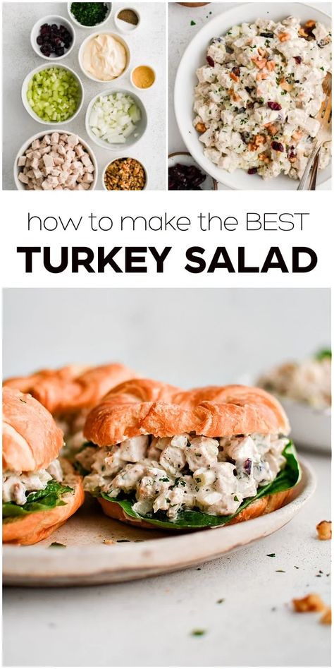 Made with leftover turkey or roast turkey breast, this quick and easy Turkey Salad Recipe is creamy, flavorful, and so easy to make! Enjoy with crackers, scooped over a bed of lettuce, or piled between a butter croissant for the BEST turkey salad sandwich you'll ever make. Turkey Salad Sandwich, Canned Salmon Salad, Avocado Egg Recipes, Turkey Salad Recipe, Ham Salad Recipes, Waldorf Salad Recipe, The Best Turkey, Shredded Turkey, Butter Croissant