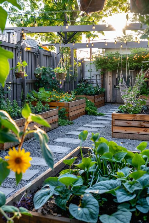 Embrace DIY green living in the city with these 44 ideas, featuring eco-friendly gardening projects and space-efficient designs for growing your own fresh vegetables on your small patio. #DIYGreenLiving #CityGardening #VeggieGarden Gardens For Small Yards, Small Garden Townhouse, Front Yard Urban Garden, Vegetable Garden With Seating Area, Gardens In Small Spaces, Horizontal Garden Ideas, Side House Garden Ideas, Urban Veggie Garden, Nyc Garden Backyards