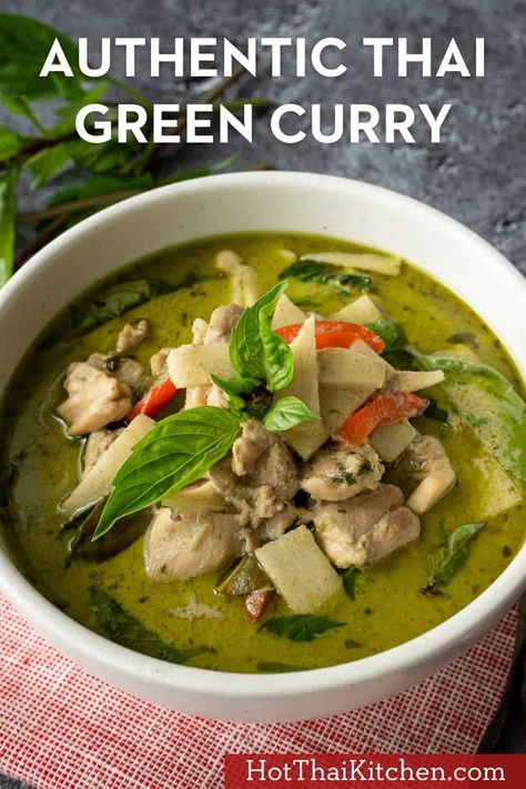 Recipe for authentic Thai green curry chicken that is easy and weeknight friendly. Can be made in advance and perfect for meal prep. Vegan Red Curry Recipe, Authentic Thai Green Curry, Thai Green Curry Chicken, Thai Green Curry Recipe, Thai Green Chicken Curry, Chicken Delight, Thai Curry Recipes, Green Curry Sauce, Green Curry Recipes