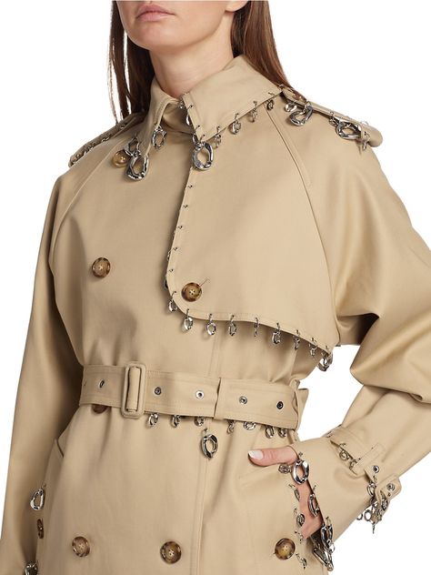 Shop Burberry Chain-Embellished Trench Coat | Saks Fifth Avenue Embellished Trench Coat, Diy Trench Coat, Trench Coat Pattern, Fashion Illustration Face, Diy Coat, Burberry Coat, Burberry Trench, Burberry Trench Coat, Frock Coat