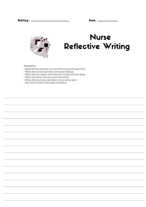 PDF template to document reflection in practice. Includes prompts for effective reflection writing. Reflection Journal Template, Reflection Template, Nursing Journal, Reflective Journal, Reflection Journal, Nursing Diagnosis, Free Writing, Code Of Conduct, Nursing Education