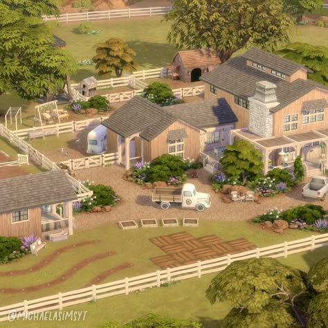 Big Generations Ranch 🏇🏼 A very big ranch for 3 generations of sims with a stable and a nectar-making space! Your sims can truly enjoy the farm/ranch vibe with all the animals available in game, an orchard and sme planters. No CC and Maxis Match the sims 4 house exterior || the sims 4 exterior || the sims 4 house || the sims 4 house ideas || sims 4 houses || sims 4 house plans #thesims4 #simshouse #simsbuild #showusyourbuilds #sims4maxismatch #sims4housebuild #simshome #dreamhouse #sims Sims 4 House Layout 2 Story With Grid, Sims 4 Modern Ranch House, Sims 4 Greenhouse Build, Sims 4 Orchard, Sims 4 Houses Farm, Sims 4 Ranch Floor Plan, Sims 4 Ranch Cc Maxis Match, Sims 4 Ranch House Plans, Sims 4 Farm Layout