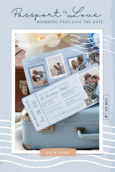 DESTINATION WEDDING BLUE BOARDING PASS PLANE TICKET INVITATION Plane Ticket Invitation, Destination Wedding Save The Date, Boarding Pass Invitation, Travel Tickets, Plane Ticket, Ticket Invitation, Wedding Blue, Graduation Invitation, Travel Diy