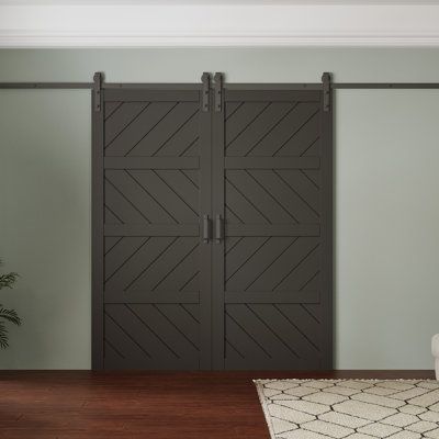 Made of high quality MDF material, sturdy and environmentally friendly. Four-panel panelled mitered design is more stylish than ordinary barn doors. While providing you with high quality products, we will also provide you with the best after-sales service. | Win Stellar 84" Barn Doors Barn Door | NNST1157_101441066 | Wayfair Canada Barn Doors For Laundry Room, Black Barn, Door Hardware Interior, Master Room, Barn Doors, Sliding Door, Barn Door, Doors Interior, Door Hardware