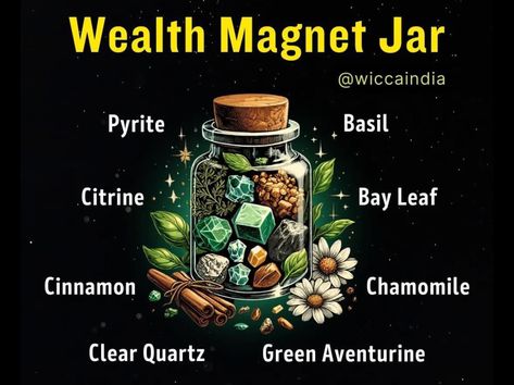 Wealth Spell Jar, Abundance Altar, Money Herbs, Witchy Spells, Money Spells Magic, Candle Magic Spells, Good Luck Spells, Magickal Herbs, Jar Spells