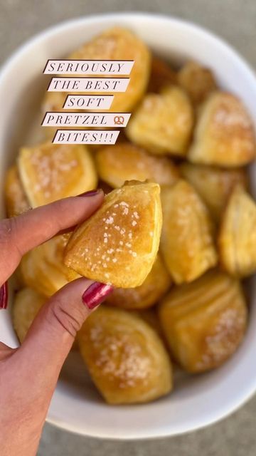 Homemade By Emily on Instagram: "Seriously The Best Soft Pretzel 🥨 Bites !! You need a can of @pillsbury honey butter grand biscuits . Cut each biscuit into 4 pieces. Boil a pot of water with baking soda in it. Place 3 pieces at a time into it for just 30 seconds. Quick. Take out and place on baking sheet. Brush melted butter over each one. Sprinkle a little course salt over each one. Put in oven at 425 degrees for 14 mins. Take out and repeat till all done. Serve with some melted cheese. Pillsbury Honey Biscuit Recipes, Pillsbury Honey Butter Biscuit Recipes, Honey Biscuit Recipe, Biscuit Dough Recipes, Butter Biscuits Recipe, Honey Butter Biscuits, Butter Biscuit, Soft Pretzel Bites, Butter Pretzels