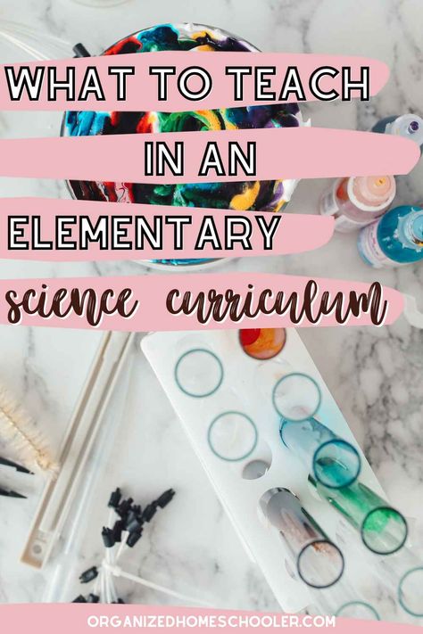 what to teach in an elementary science curriculum written above colorful test tubes 1st Grade Science Curriculum Homeschool, Second Grade Science Curriculum, 5e Science Lesson Plans Elementary, Elementary Science Curriculum, First Grade Science Curriculum, Homeschool Fourth Grade, Science Curriculum Elementary, 3rd Grade Homeschool Ideas, 1st Grade Science Lessons