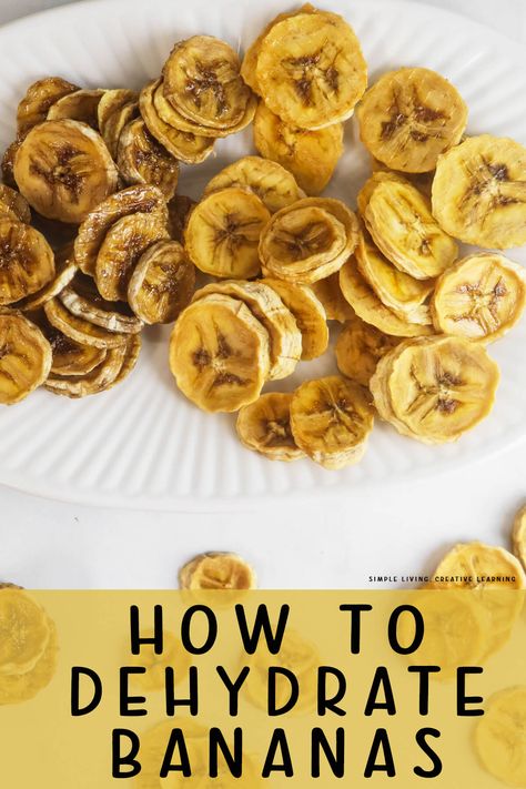 How to Dehydrate Bananas Dehydrate Bananas, Dehydrator Recipes Fruit, Dehydrated Bananas, Dehydrating Food Storage, Smoothies Vegan, Plat Vegan, Dehydrated Vegetables, Dried Bananas, Dehydrated Fruit