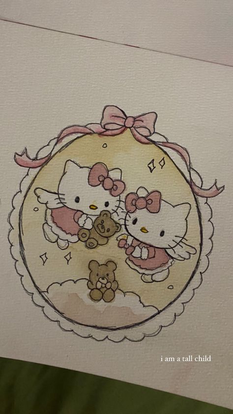 Hello Kitty Watercolor, Angel Hello Kitty, Kitty Watercolor, Images Hello Kitty, Hello Kitty Crafts, Kitty Drawing, Hello Kitty Drawing, Hello Kitty Art, Cute Paintings