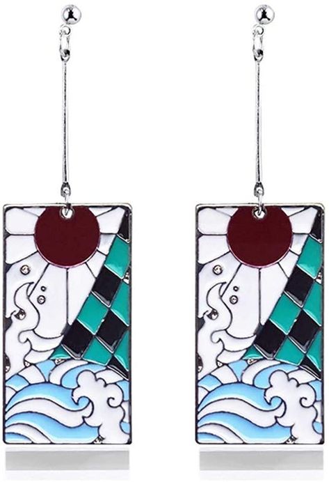 Demon Slayer Tanjiro Earrings, Hanafuda Earrings, Demon Slayer Merch, Swarovski Heart Earrings, Shrinky Dink Earrings, Cd Wall Art, Demon Slayer Tanjiro, Anime Earrings, Kamado Tanjiro