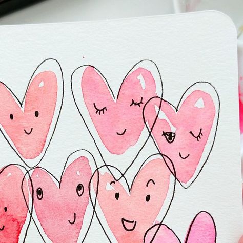 Water Paint Valentines Card, Valentines Water Color Cards, Water Colour Valentine’s Day Cards, Valentines Day Card Handmade, Valentine’s Day Card Watercolor, Valentine’s Day Diy Card, Diy Valentine’s Day Cards, Handmade Valentine Cards For Kids, Valentine’s Day Doodles