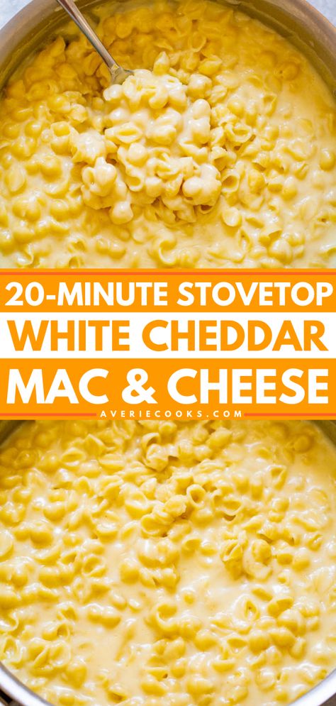 White Cheddar Mac and Cheese (Stovetop Recipe!) - Averie Cooks Stovetop Mac And Cheese Recipe, White Cheddar Mac And Cheese, White Mac And Cheese, Cheddar Recipes, Cheddar Cheese Recipes, Best Mac N Cheese Recipe, Cheddar Mac And Cheese, Stovetop Mac And Cheese, Pasta Noodle Recipe