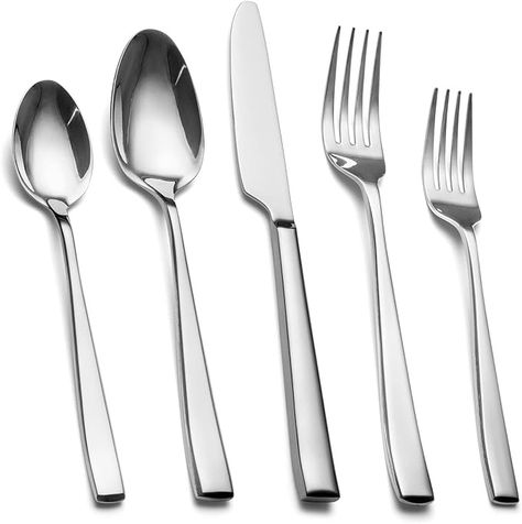 Amazon.com | 40 Piece Silverware Set Service for 8, EIUBUIE Premium Stainless Steel Cutlery Set, Mirror Polished Flatware Sets Heavy Duty and Solid, Modern Kitchen Eating Utensils Set Include Spoons Forks Knives: Flatware Sets Polish Silverware, Modern Flatware, Dessert Tea, Flatware Sets, Eating Utensils, Utensils Set, Bean Bag Chair Kids, Dessert Fork, Unique Mirrors